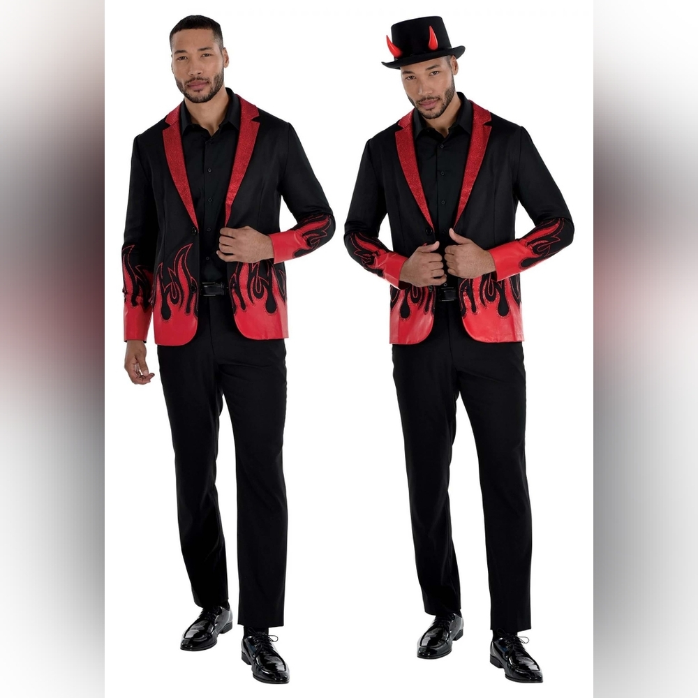 Fun Costumes Mens Devil Flame Costume Jacket S/M New Halloween Blazer Demon